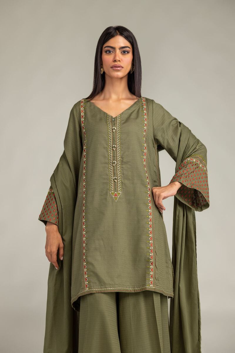 Olive V-Neck Kurta