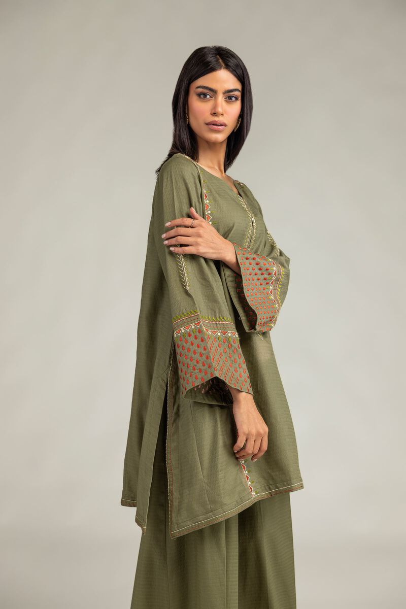 Olive V-Neck Kurta