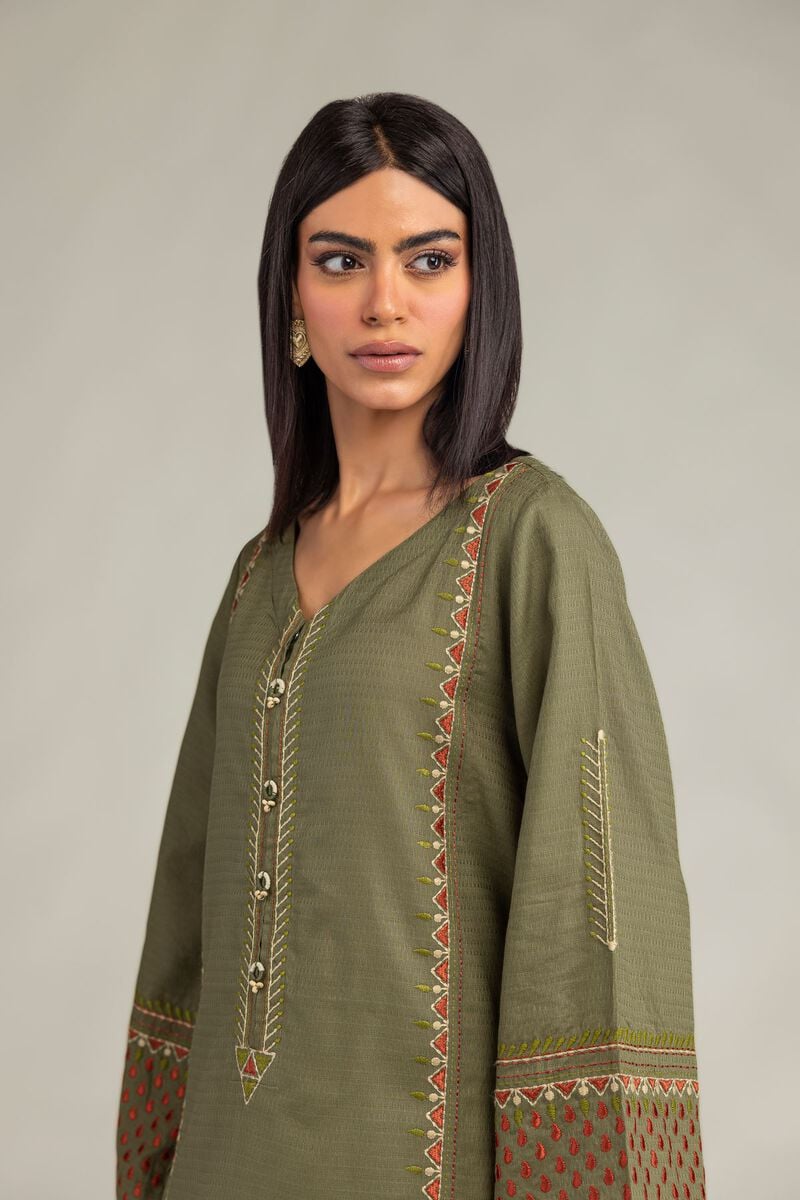 Olive V-Neck Kurta