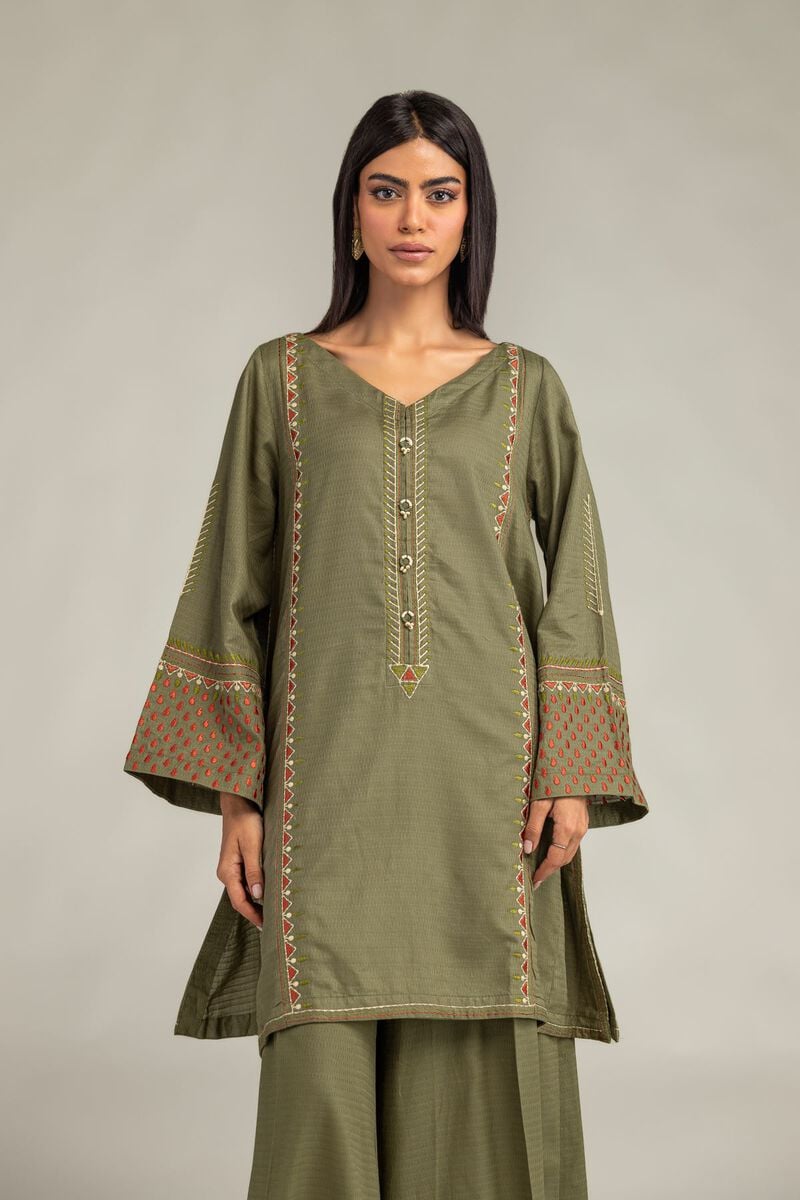 Olive V-Neck Kurta
