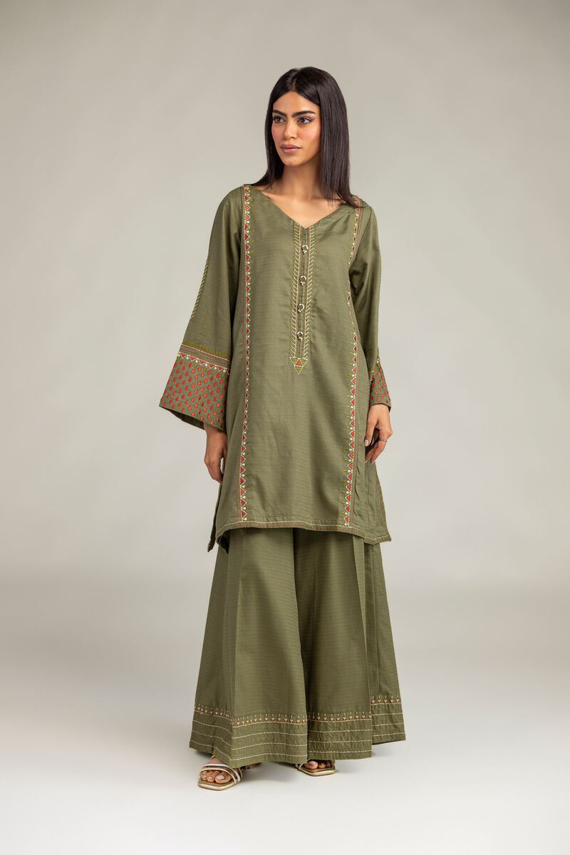 Olive V-Neck Kurta