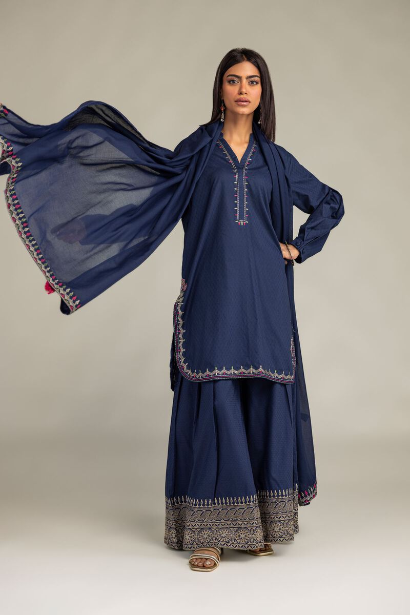 Navy Lawn Dupatta