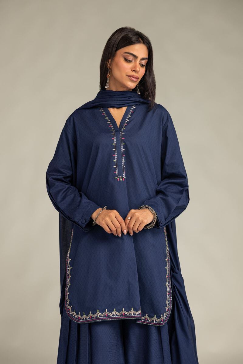 Navy Lawn Dupatta