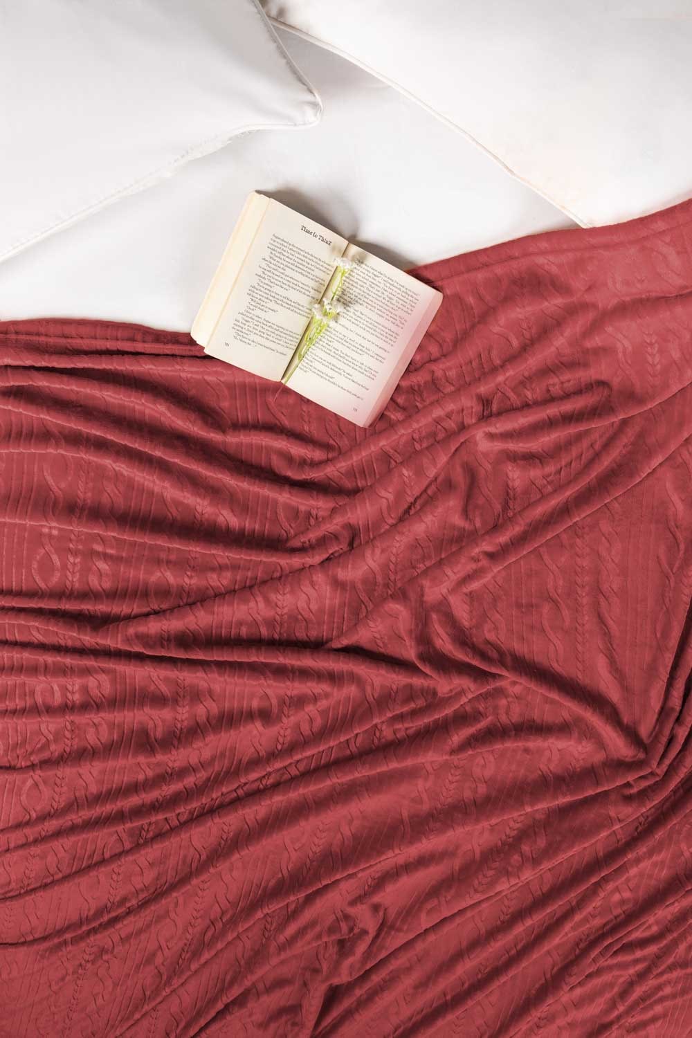 AW24-Raspberry Embossed Single Ply Fleece Throw