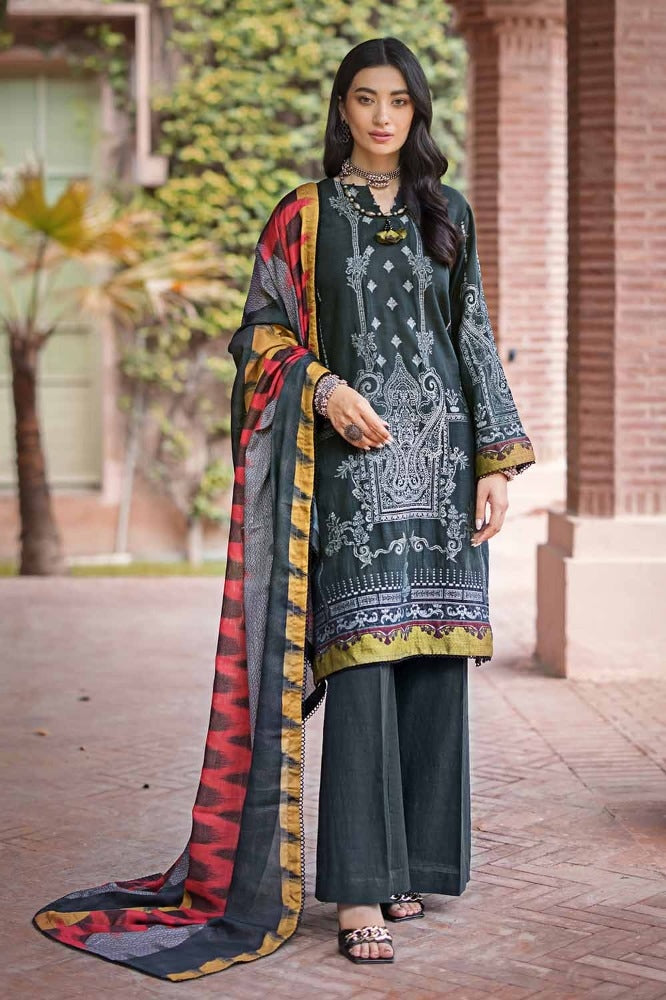 3 Piece Khaddar Jacquard Unstitched Suit With Cotton Net Dupatta