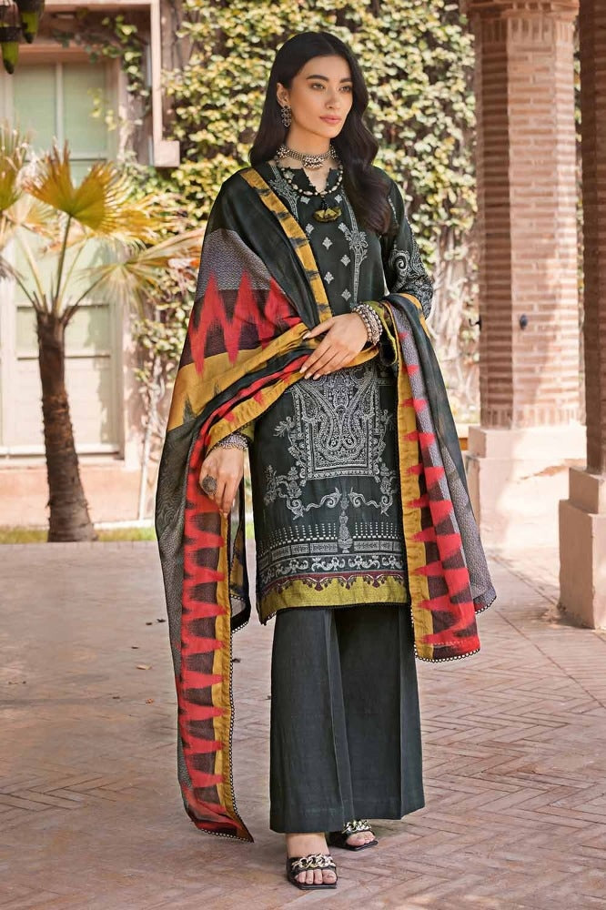 3 Piece Khaddar Jacquard Unstitched Suit With Cotton Net Dupatta