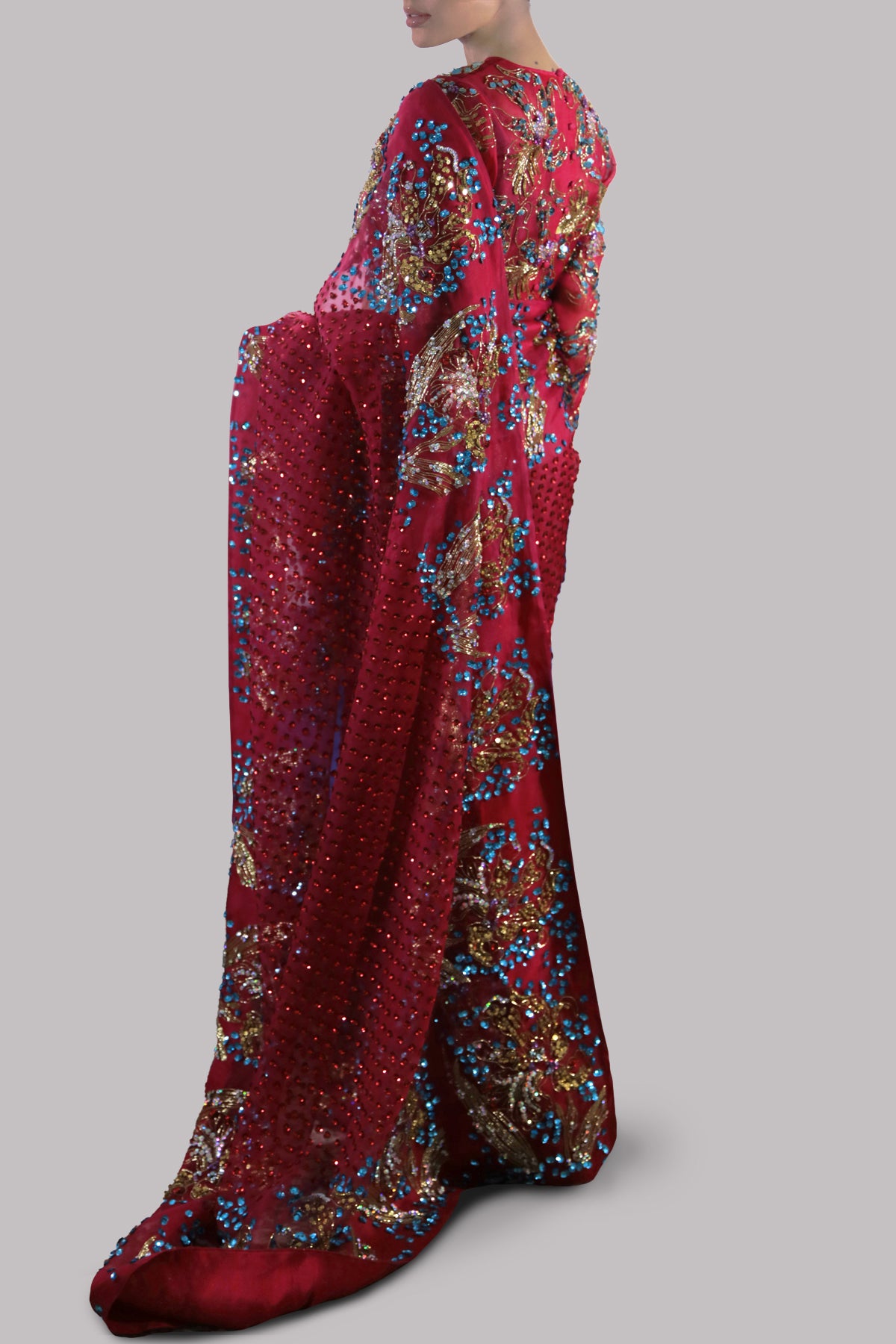 Red Bud Embellished Organza Sari