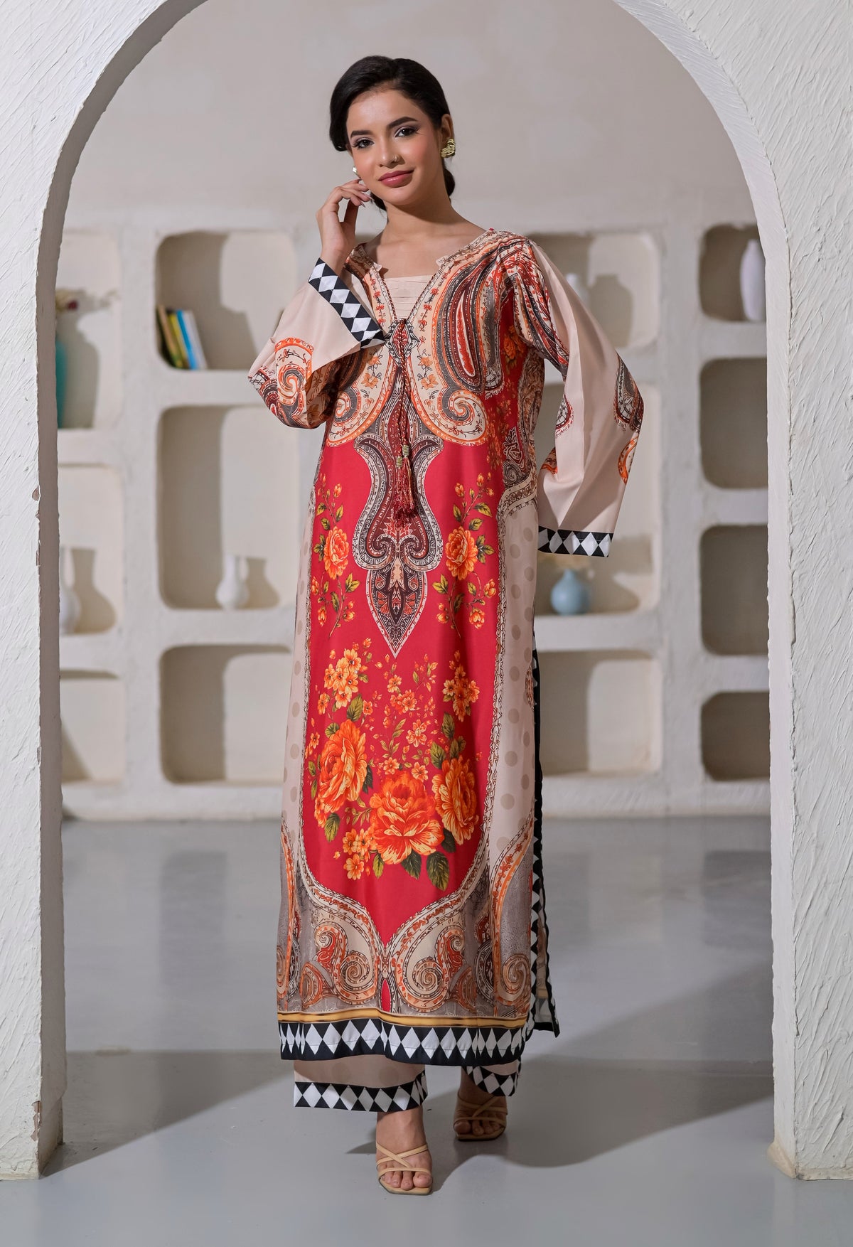 Poshkari Kaftan Blended Raw Silk Embroidered 2Pc Stitched Suit PA - 0086