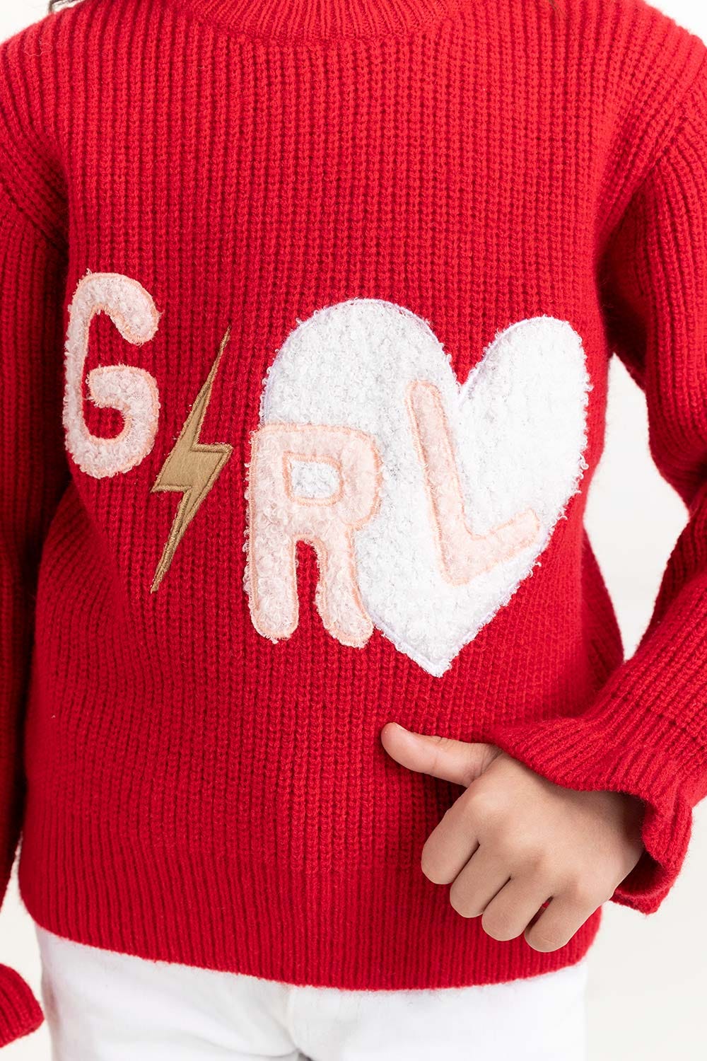 Toddler Girl Red Knit Sweater With Mock Neck