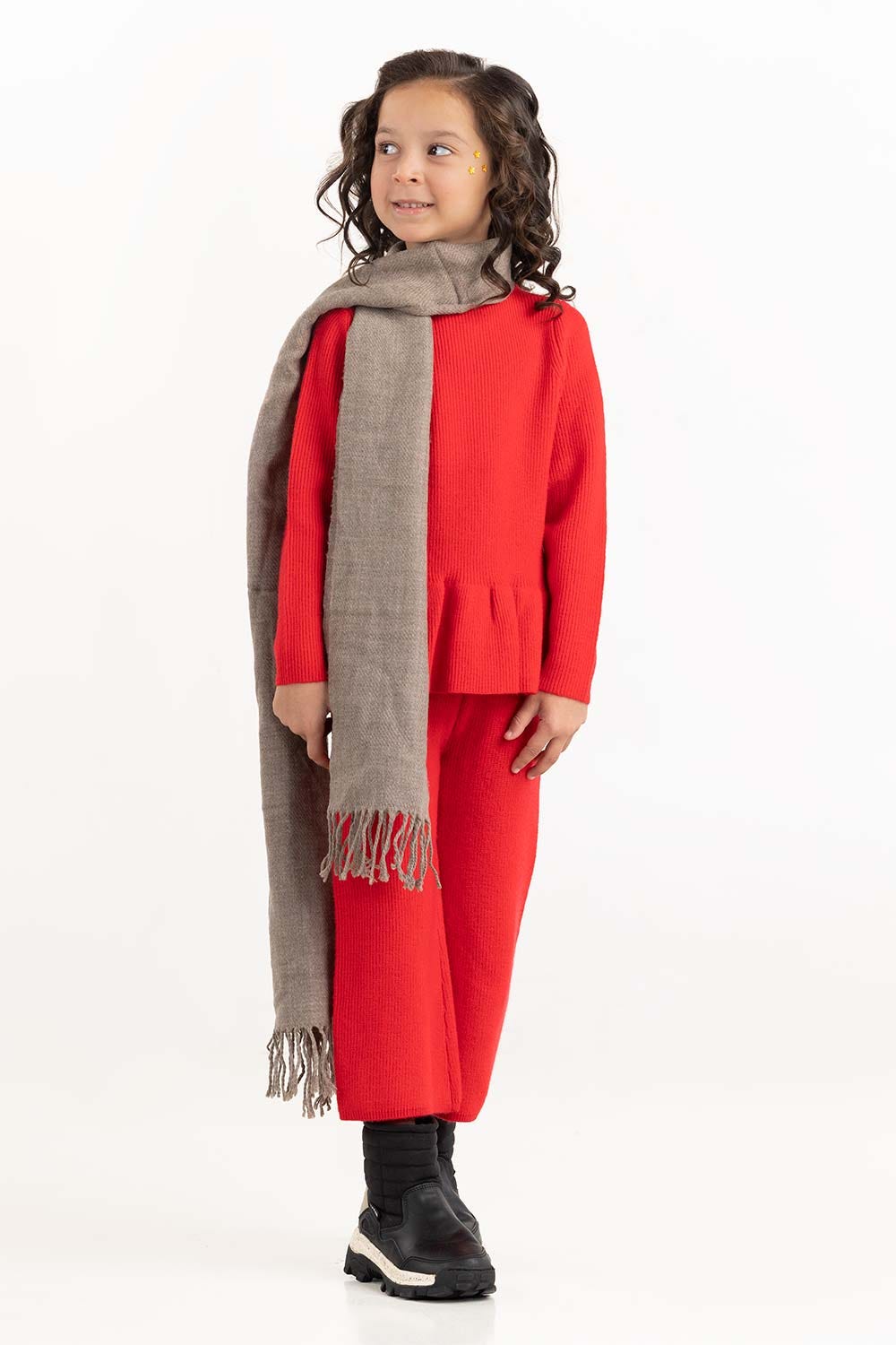 Toddler Girl Red Sweater With Round Neck