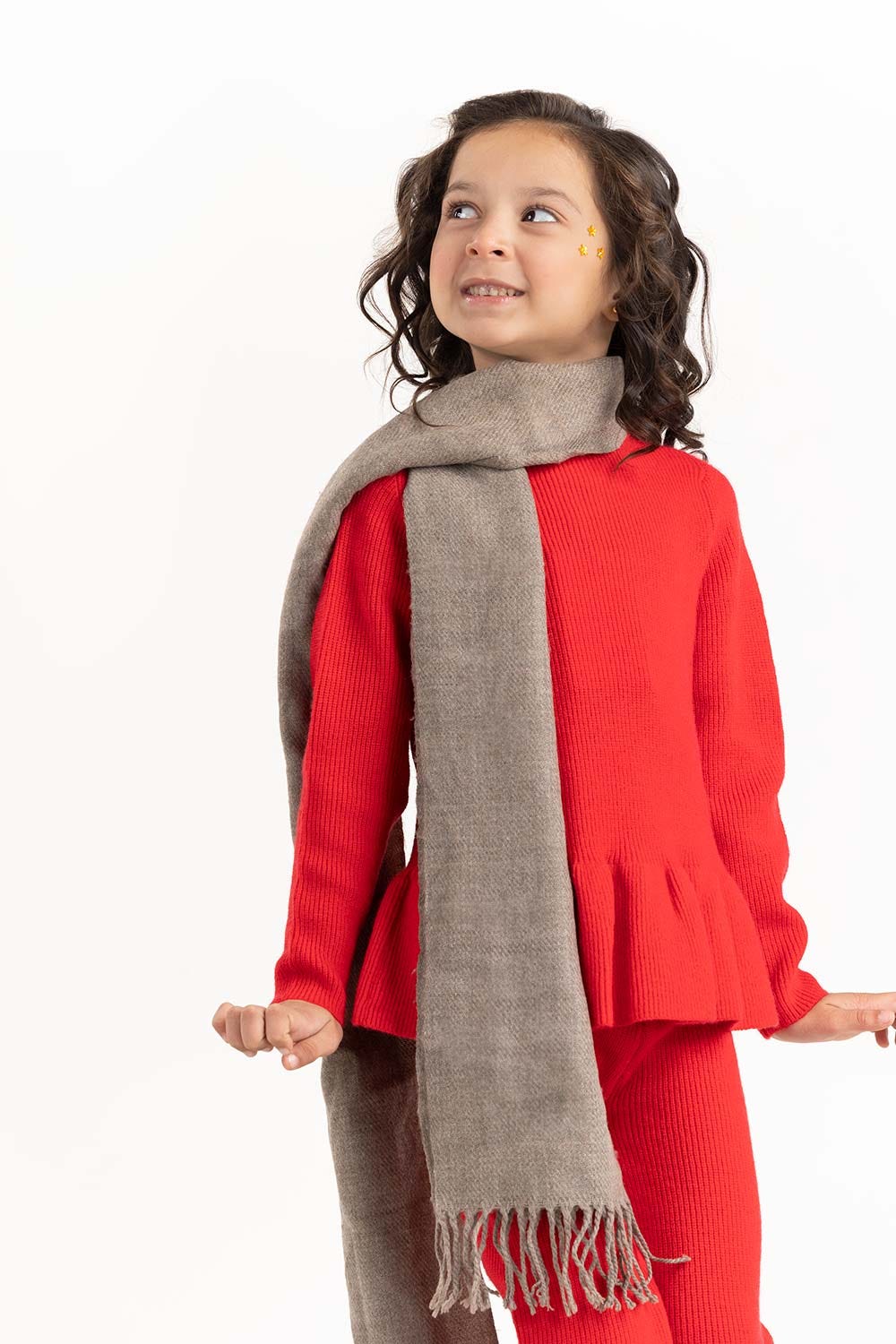 Toddler Girl Red Sweater With Round Neck