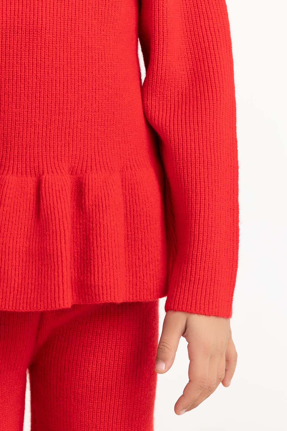 Toddler Girl Red Sweater With Round Neck