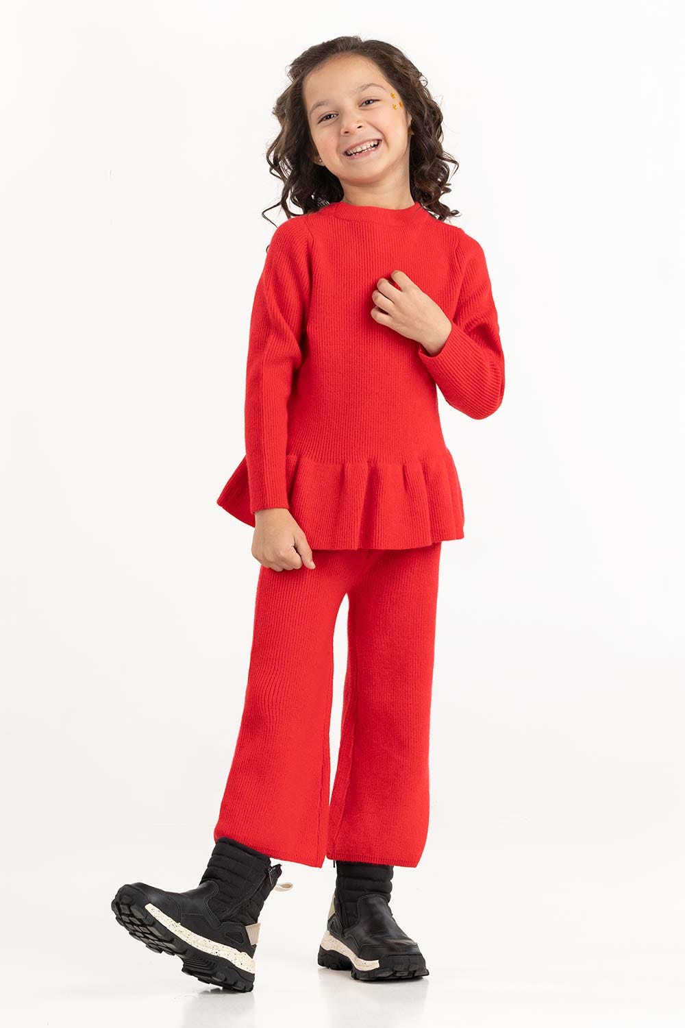 Toddler Girl Red Sweater With Round Neck
