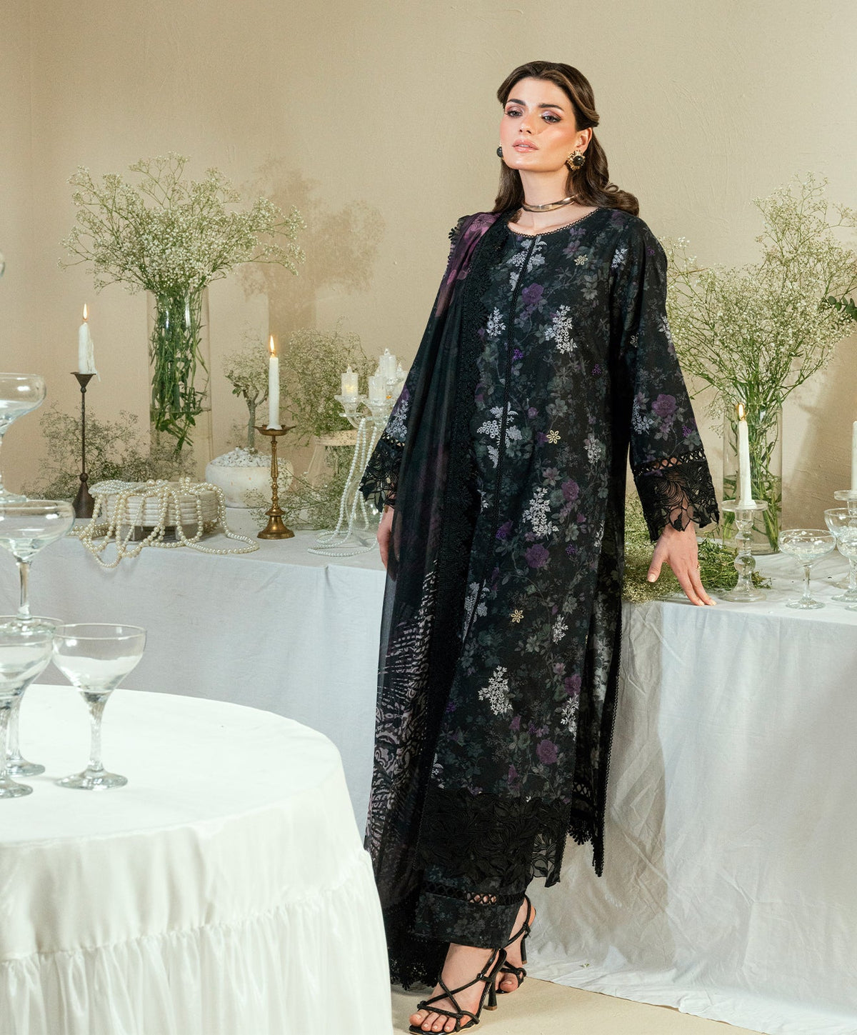 KUNEP-3P-002 BLACK-LAWN UNSTITCHED 3PC