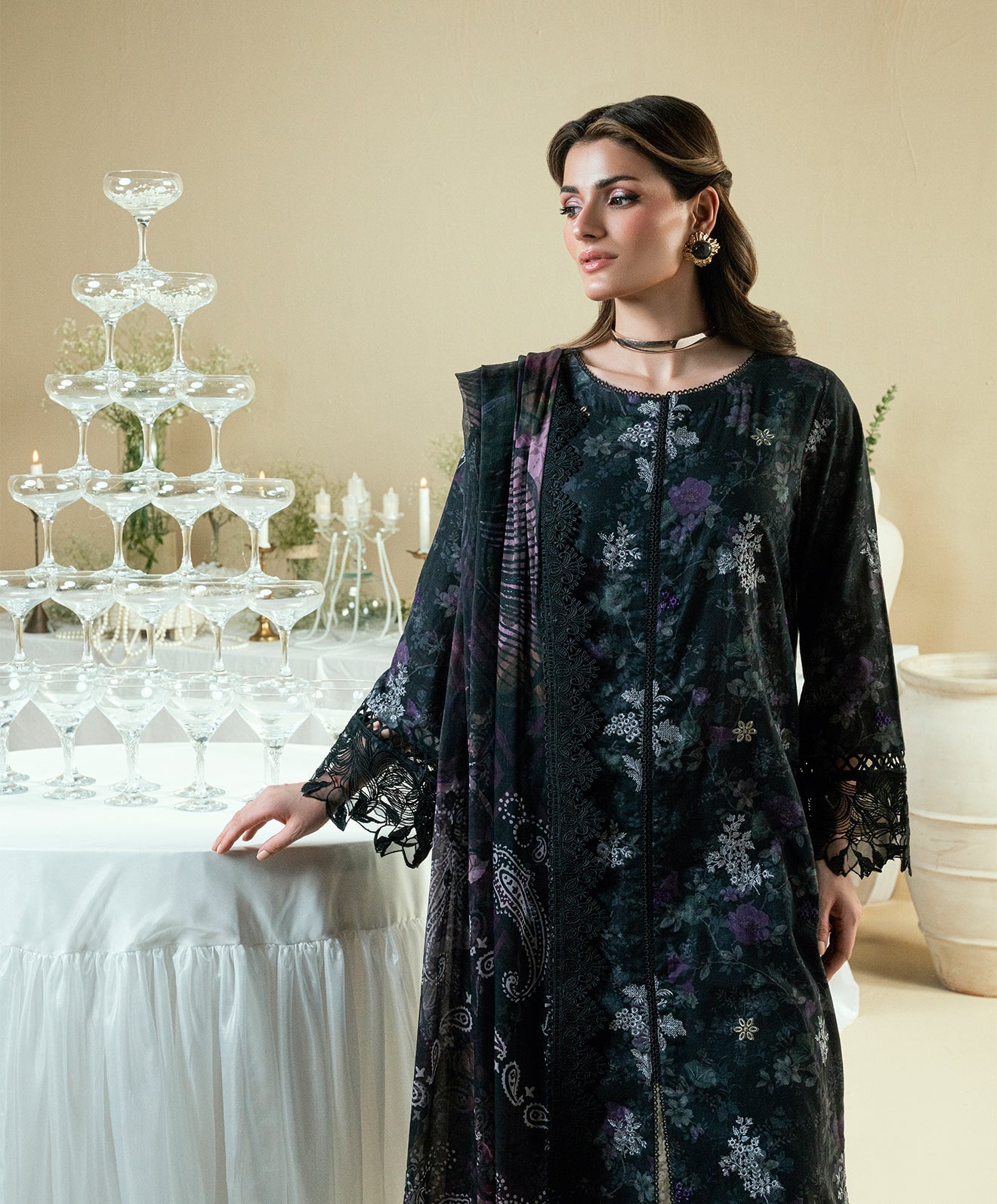 KUNEP-3P-002 BLACK-LAWN UNSTITCHED 3PC