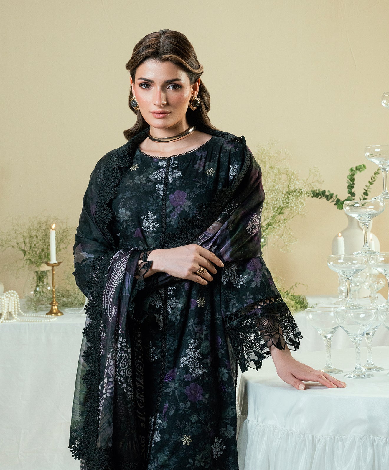 KUNEP-3P-002 BLACK-LAWN UNSTITCHED 3PC