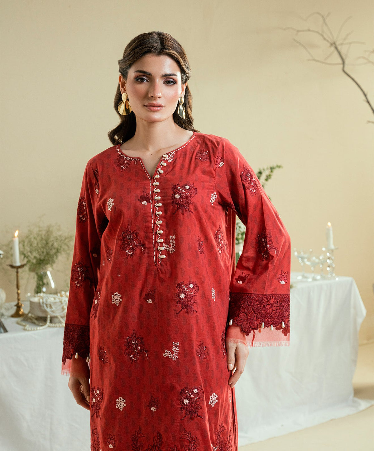 KUNEP-3P-001 RED-LAWN UNSTITCHED 3PC