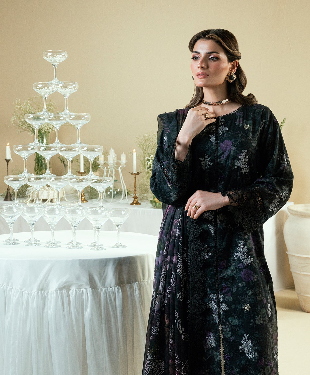 KUNEP-3P-002 BLACK-LAWN UNSTITCHED 3PC