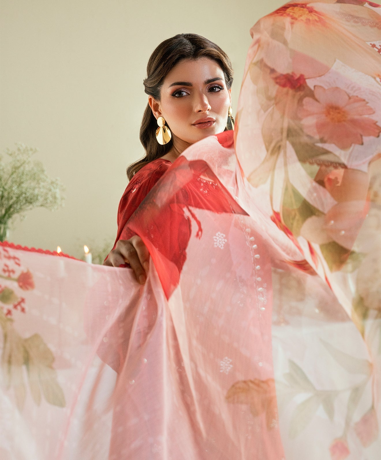 KUNEP-3P-001 RED-LAWN UNSTITCHED 3PC