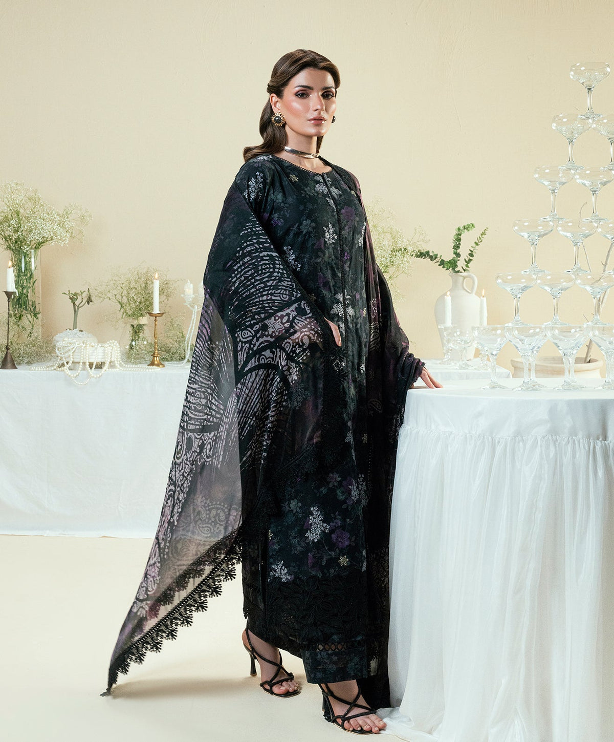 KUNEP-3P-002 BLACK-LAWN UNSTITCHED 3PC