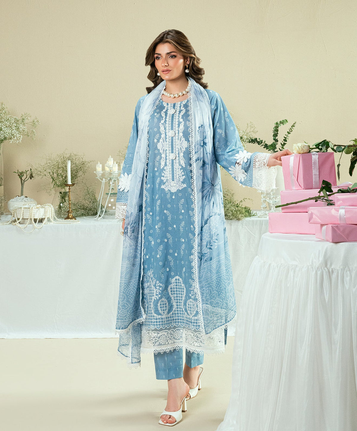 KUNEP-3P-003 SKY BLUE-LAWN UNSTITCHED 3PC