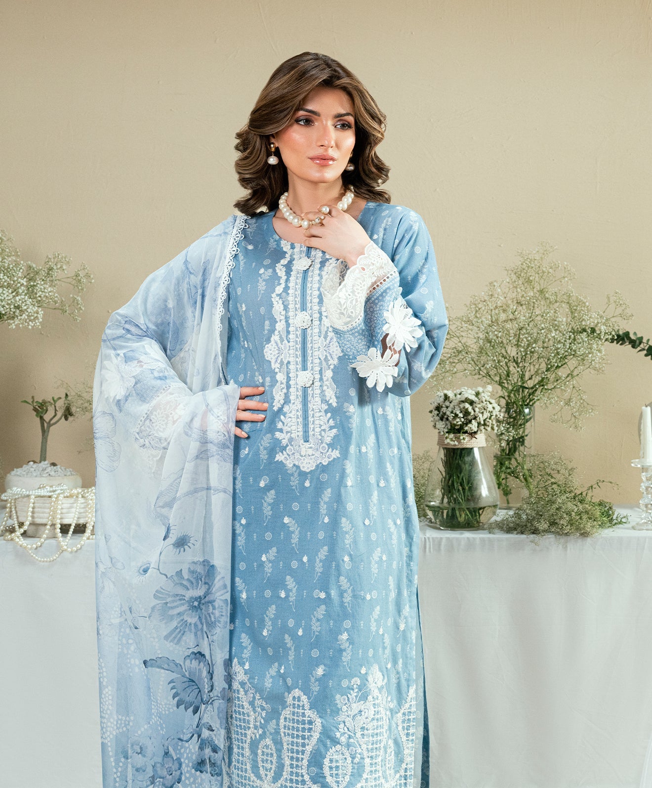 KUNEP-3P-003 SKY BLUE-LAWN UNSTITCHED 3PC