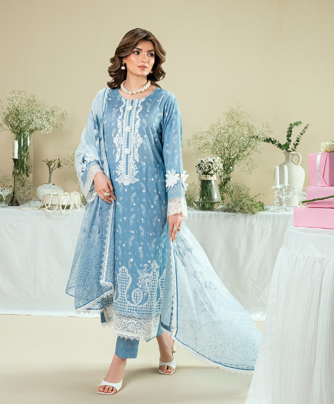 KUNEP-3P-003 SKY BLUE-LAWN UNSTITCHED 3PC