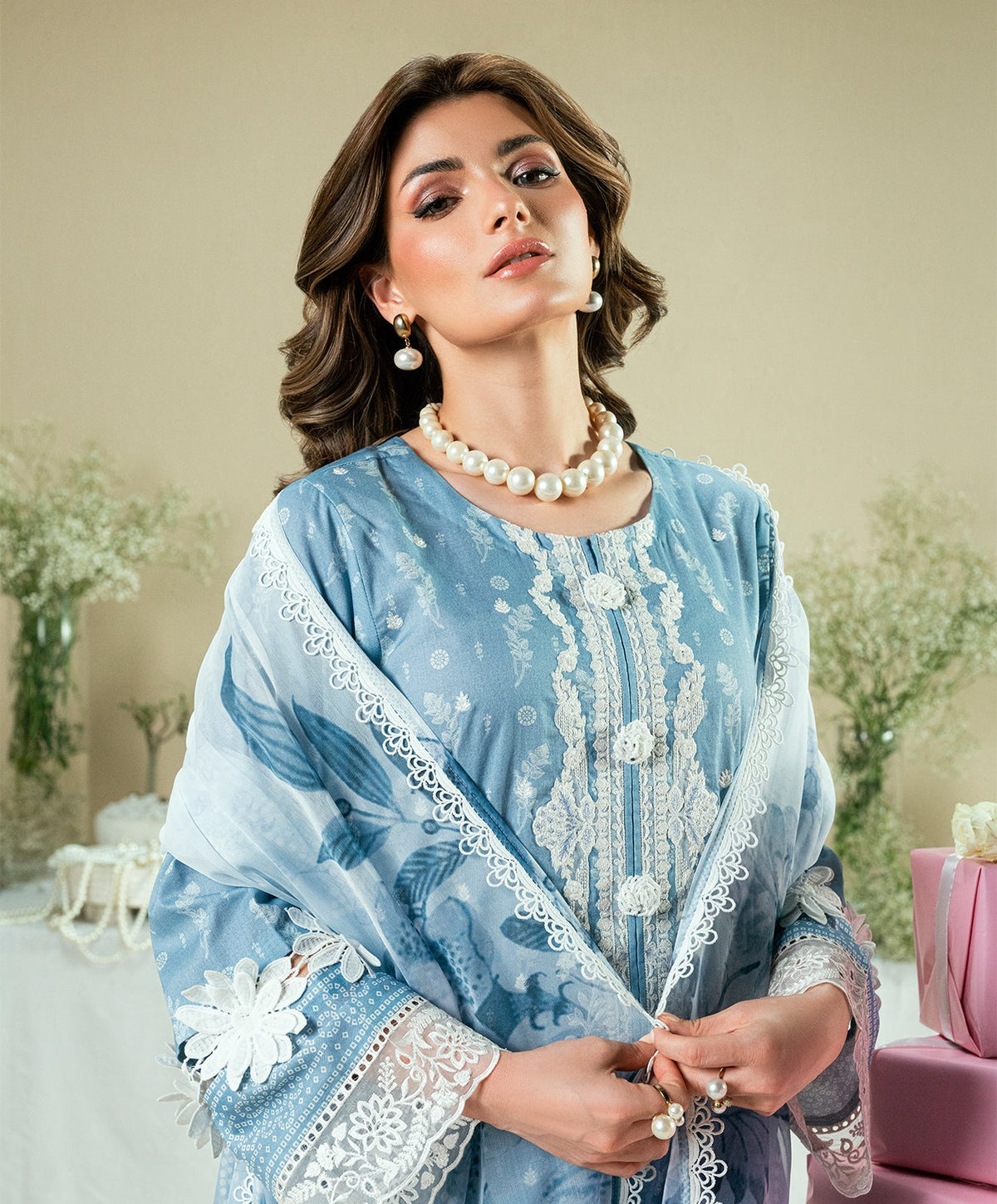 KUNEP-3P-003 SKY BLUE-LAWN UNSTITCHED 3PC