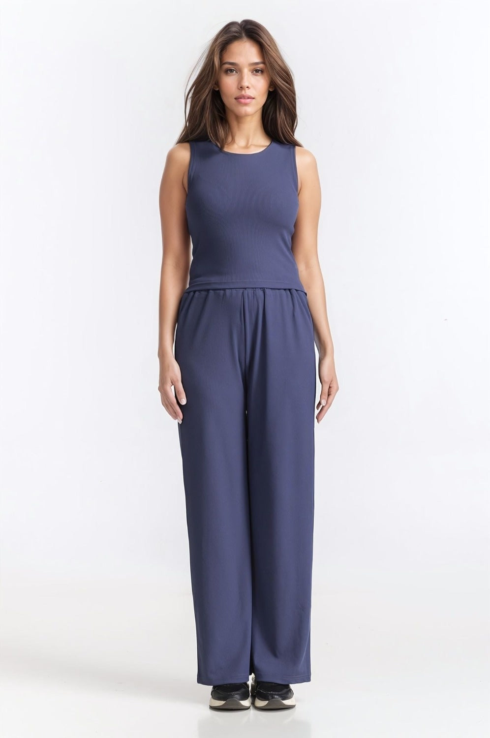 Ribbed High Rise Straight Fit Trouser
