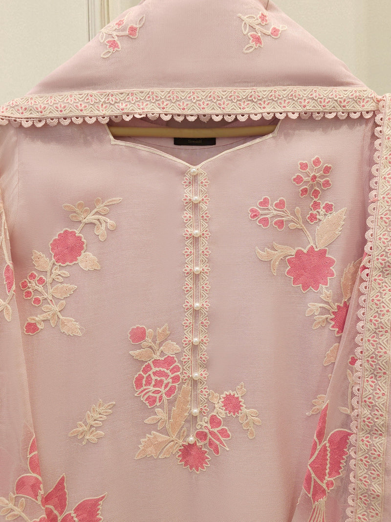3 Piece - Pure Embroidered Cotton Net Suit S114003
