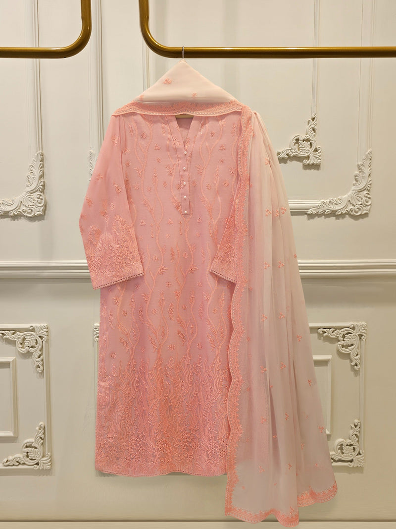 3 Piece - Pure Embroidered Cotton Net Suit S114041