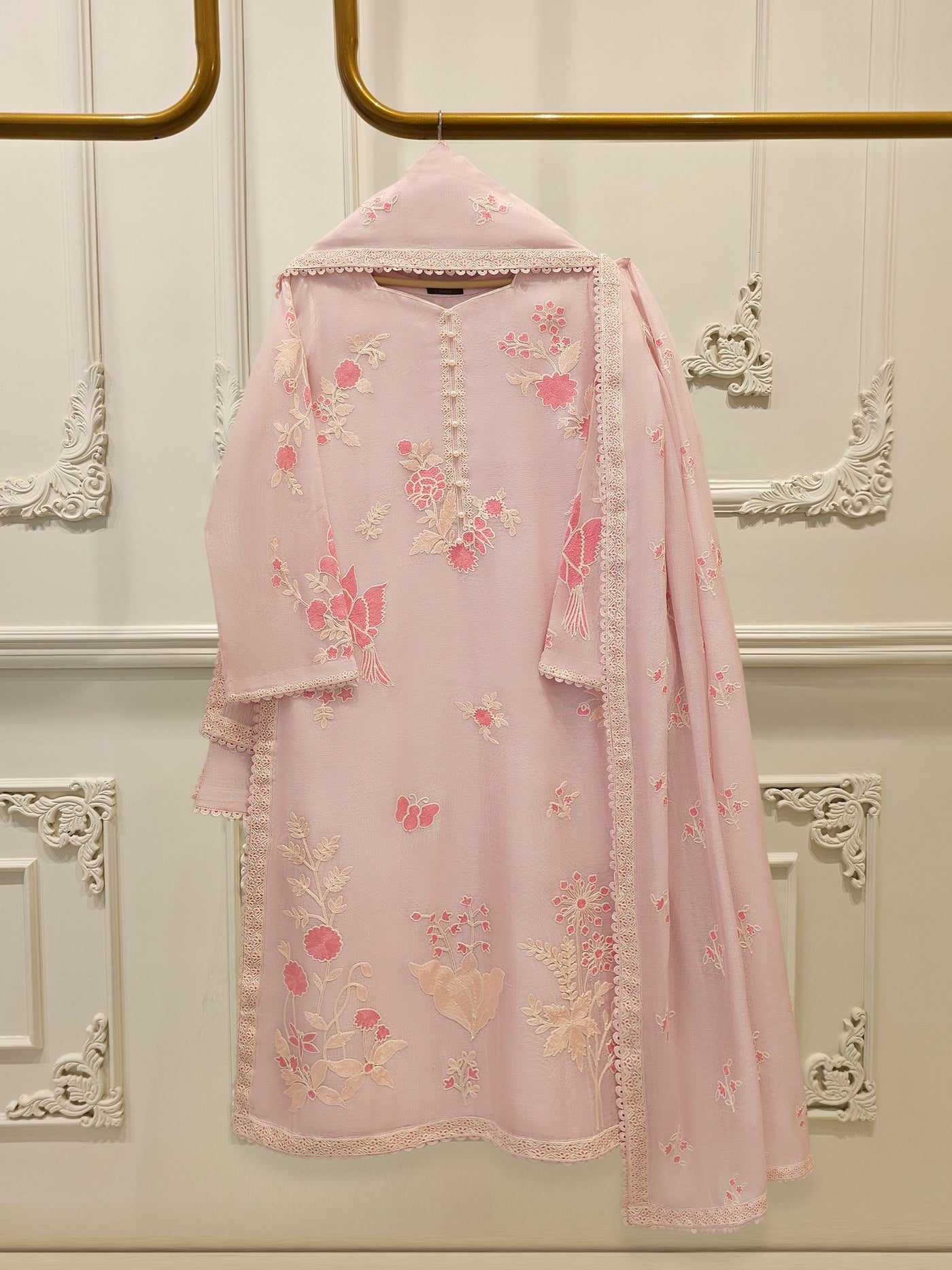 3 Piece - Pure Embroidered Cotton Net Suit S114003