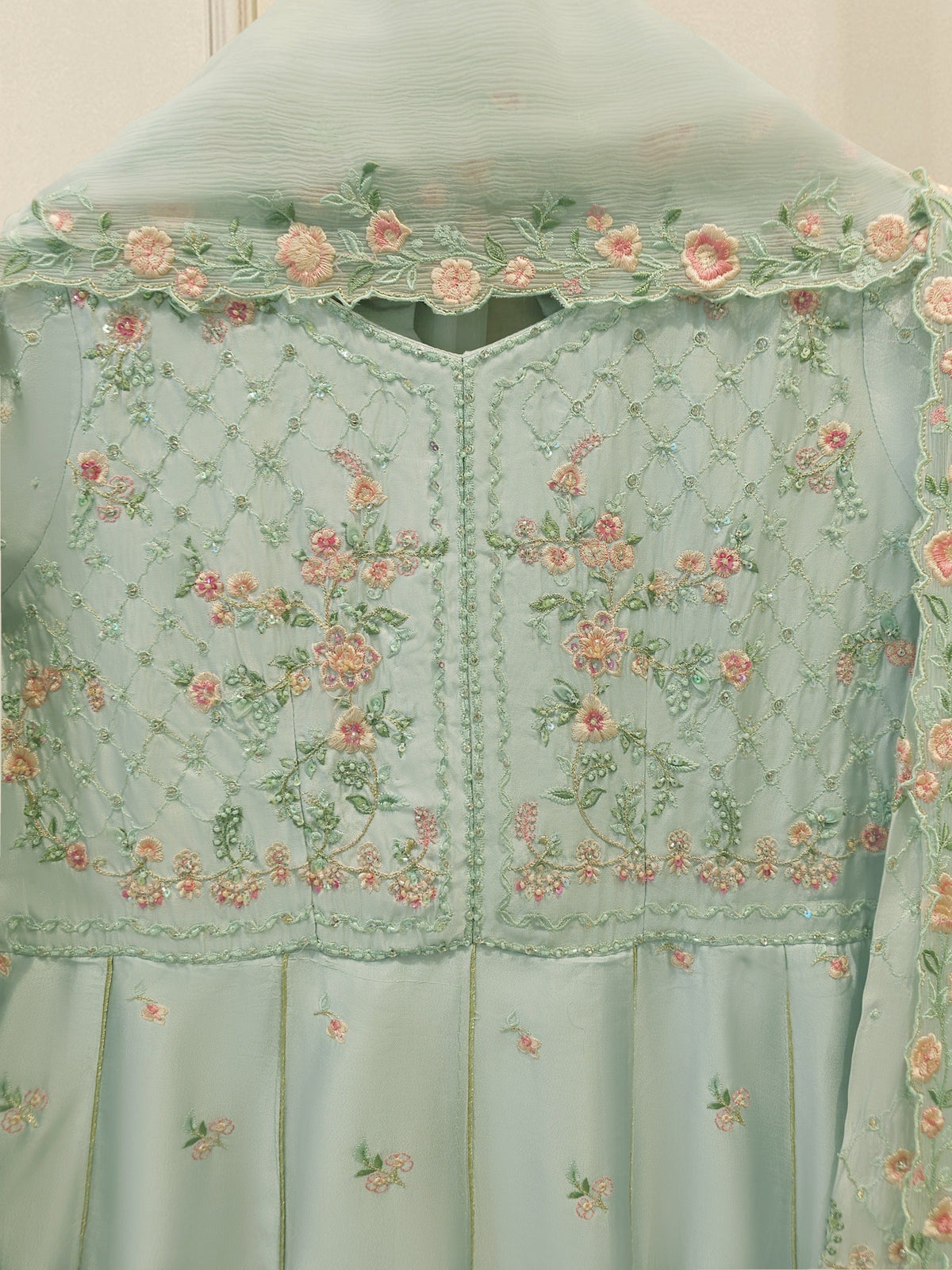 3 Piece- Pure  Sheesha Silk Embroidered Suit MTO0006 (Make to Order)