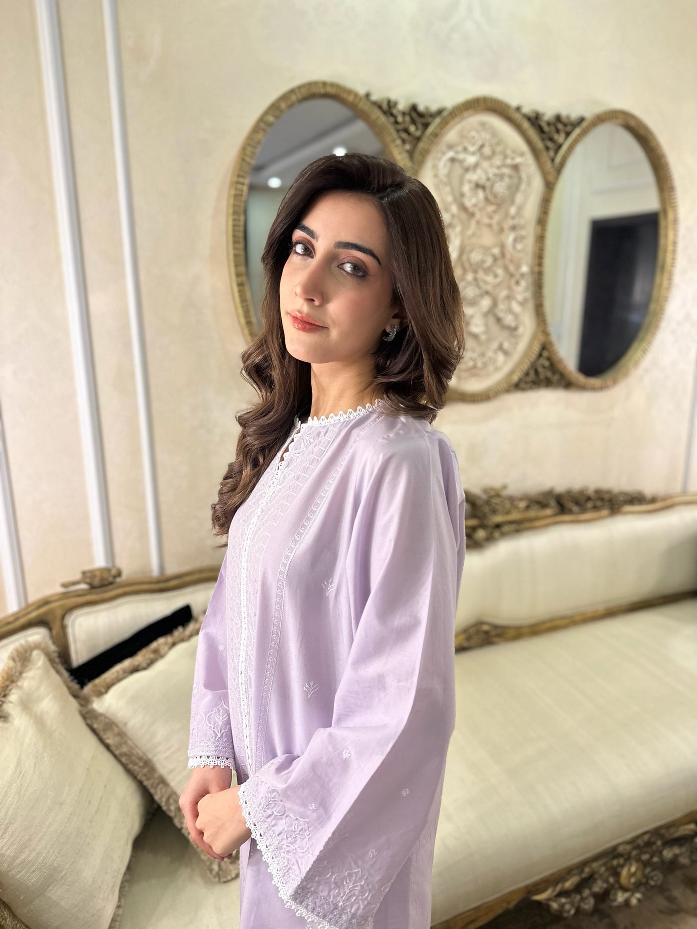 Gardenia - Pale Lilac Embroidered Kurta