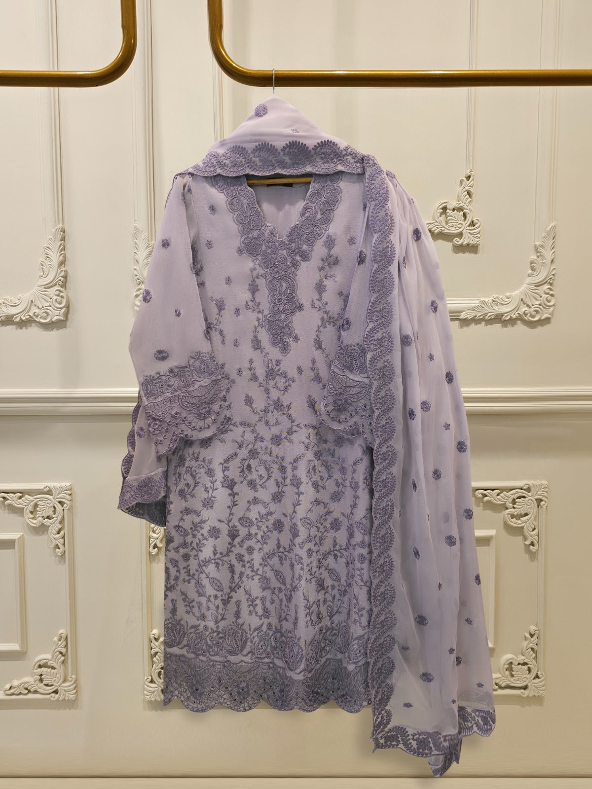 3 Piece - Pure Embroidered Cotton Net Suit S113805