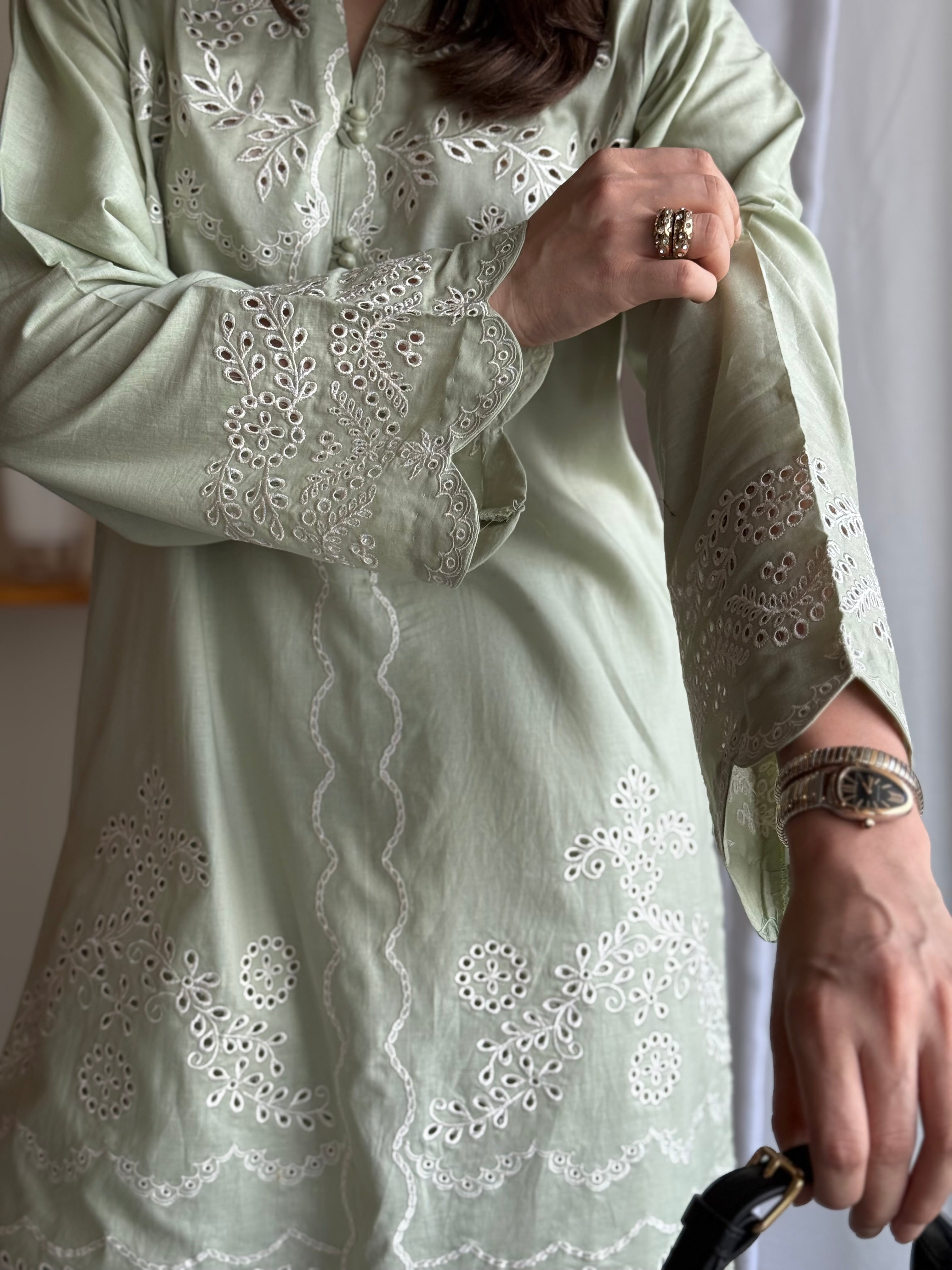 Mint Whisper - Sage Green Schiffli CO-ORD Set