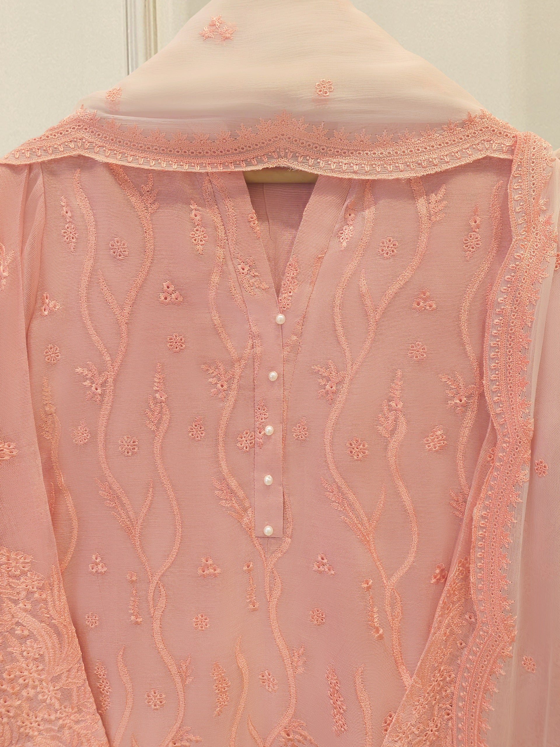 3 Piece - Pure Embroidered Cotton Net Suit S114041