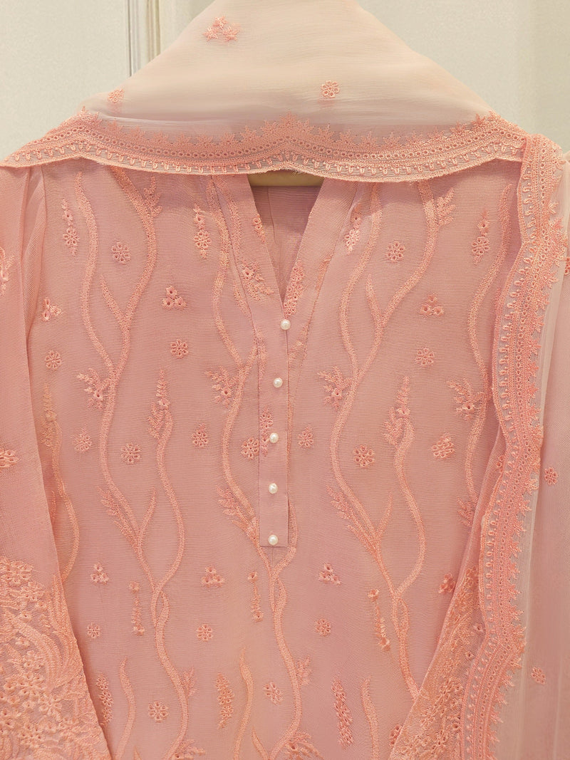 3 Piece - Pure Embroidered Cotton Net Suit S114041