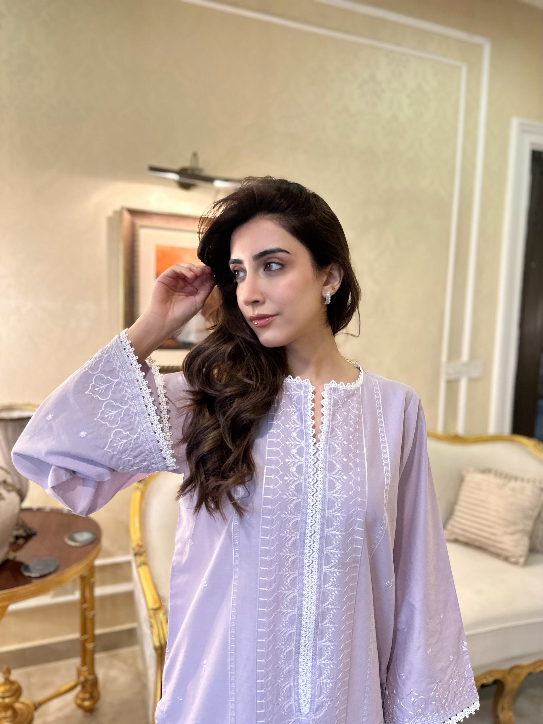 Gardenia - Pale Lilac Embroidered Kurta (RTS)