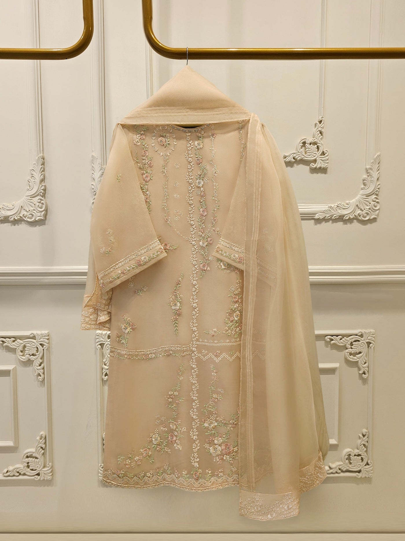 3 Piece Pure Organza Embroidered Suit S113112