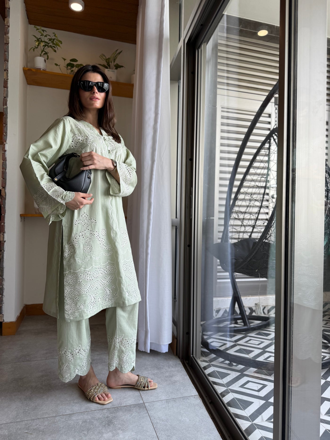 Mint Whisper - Sage Green Schiffli Co-Ord Set