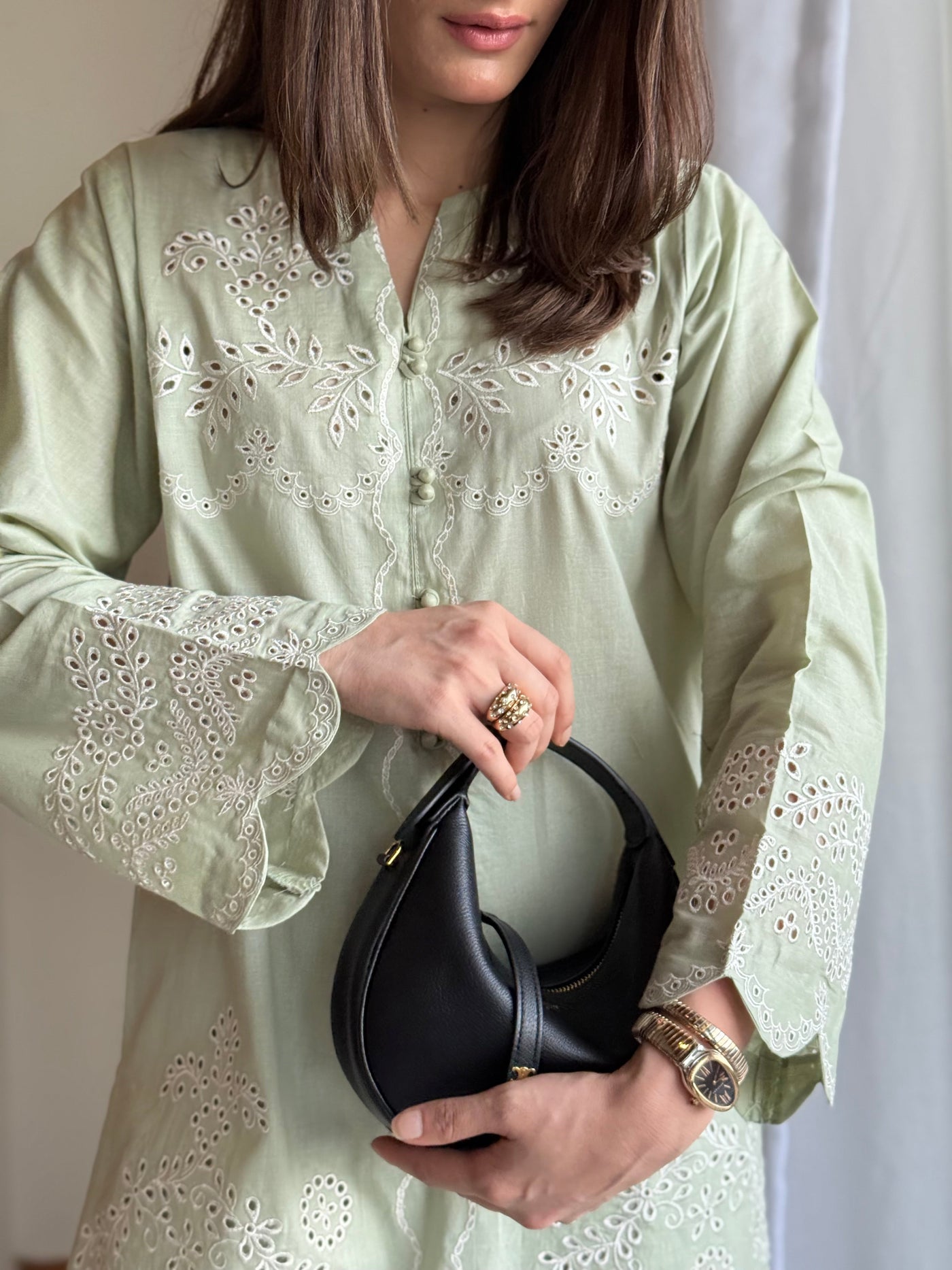 Mint Whisper - Sage Green Schiffli Co-Ord Set