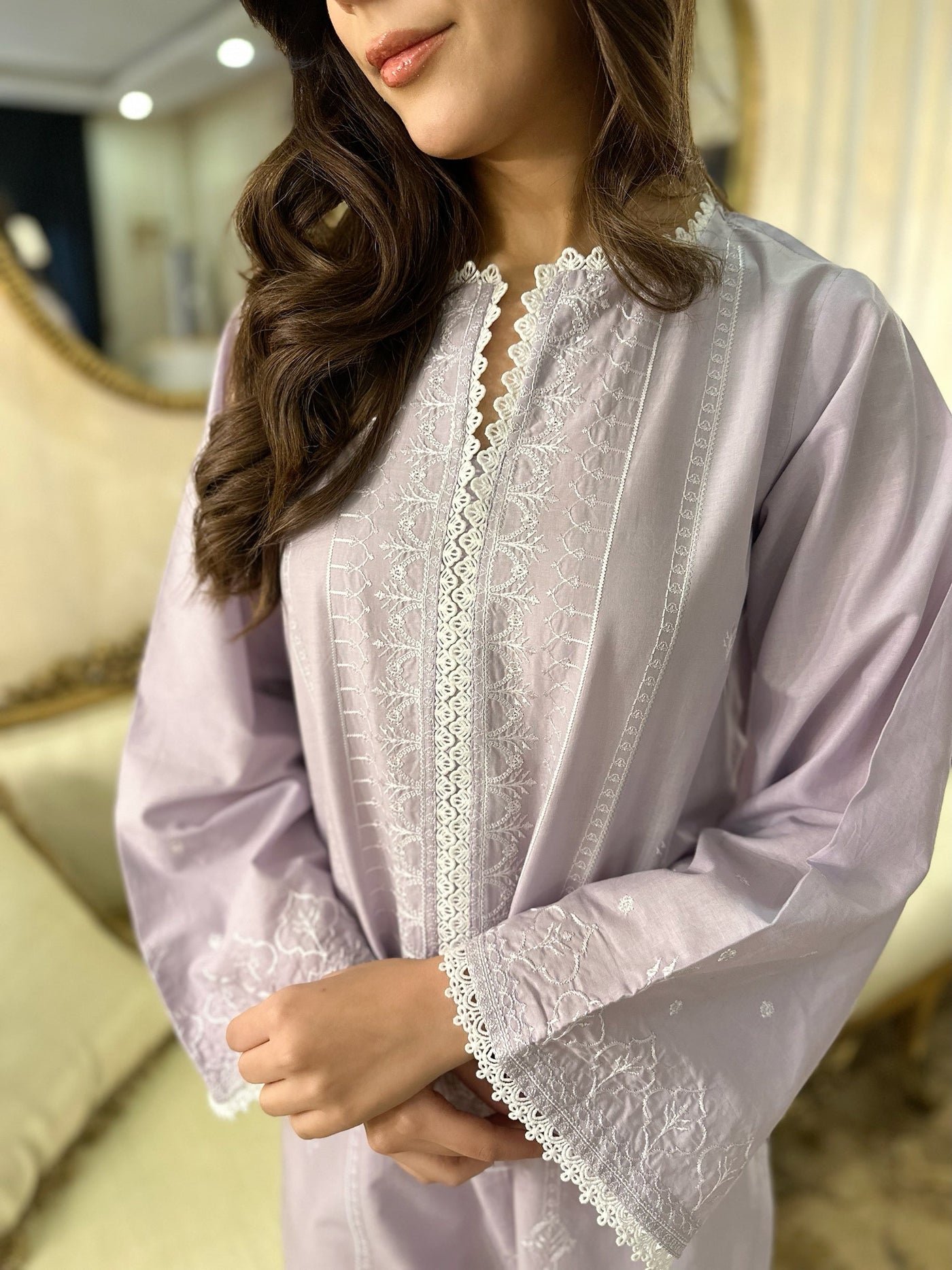 Gardenia - Pale Lilac Embroidered Kurta