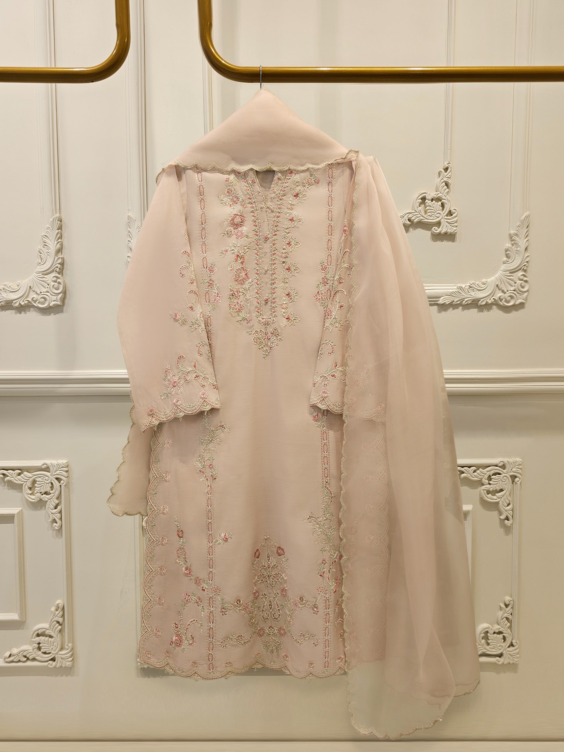 3 Piece- Pure Khadi Silk Embroidered Suit S113657