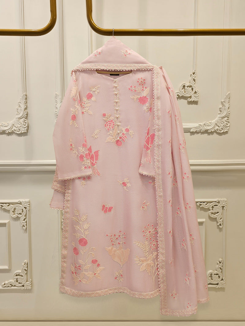3 Piece - Pure Embroidered Cotton Net Suit S114003