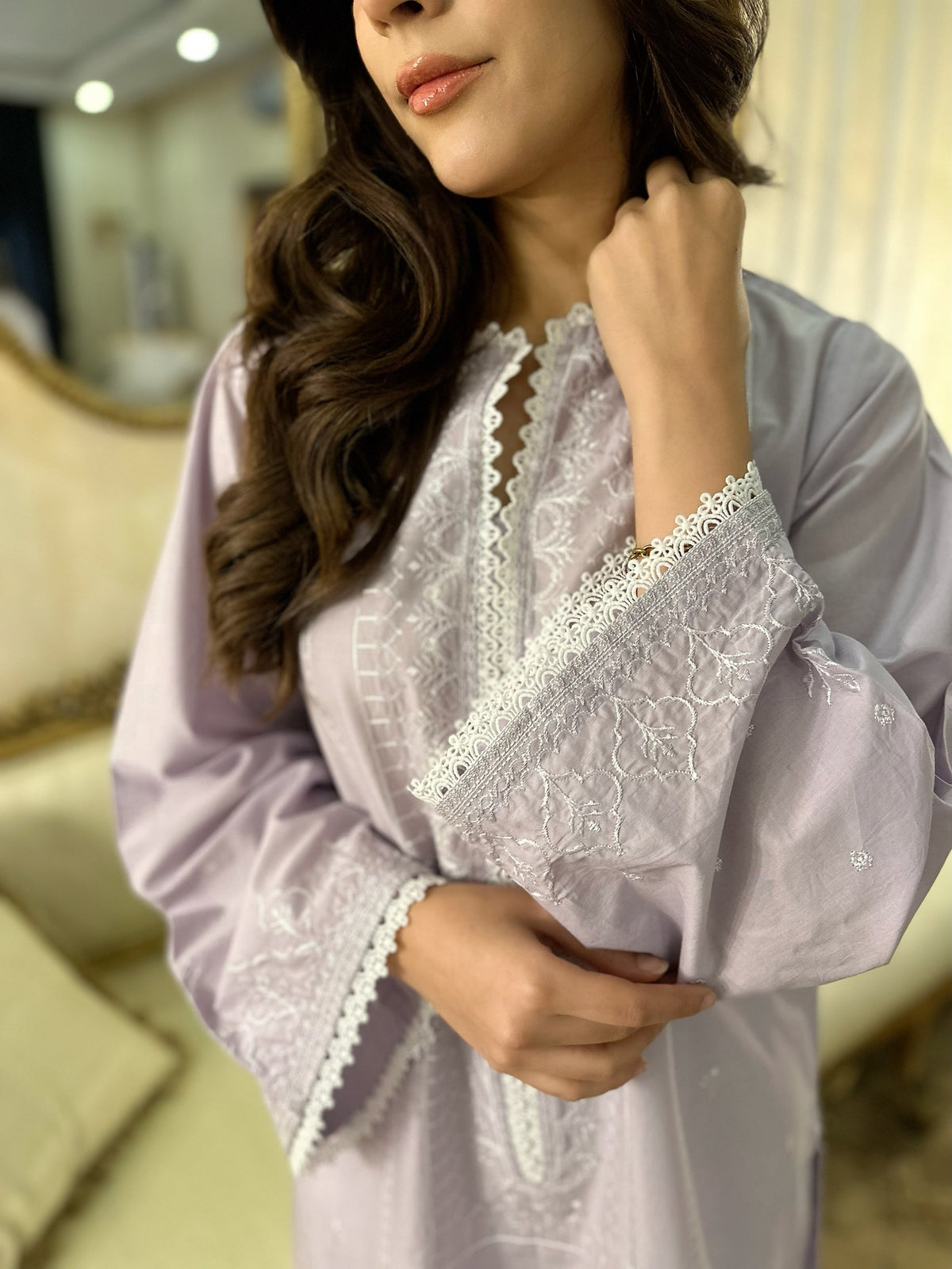 Gardenia - Pale Lilac Embroidered Kurta (RTS)