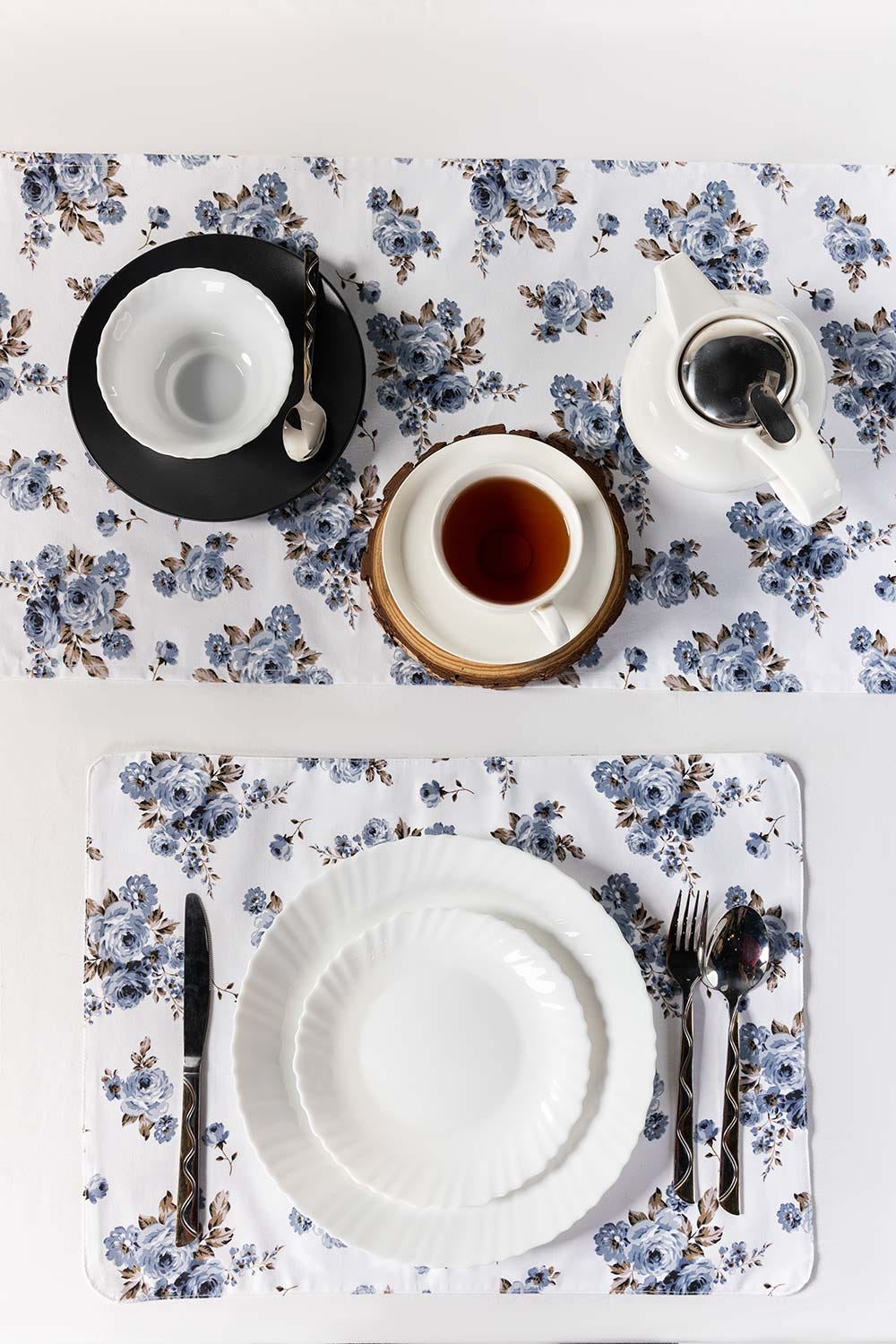 Aw23-Rose Blue Placemat And Runner Set
