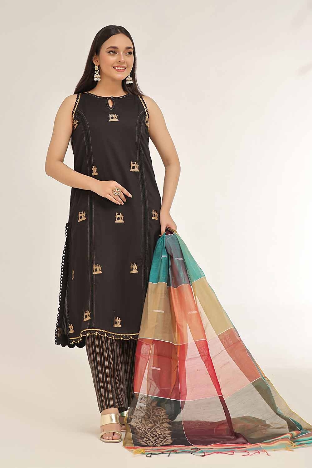 3 Piece Unstitched Jacquard Gold And Lacquer Printed Suit