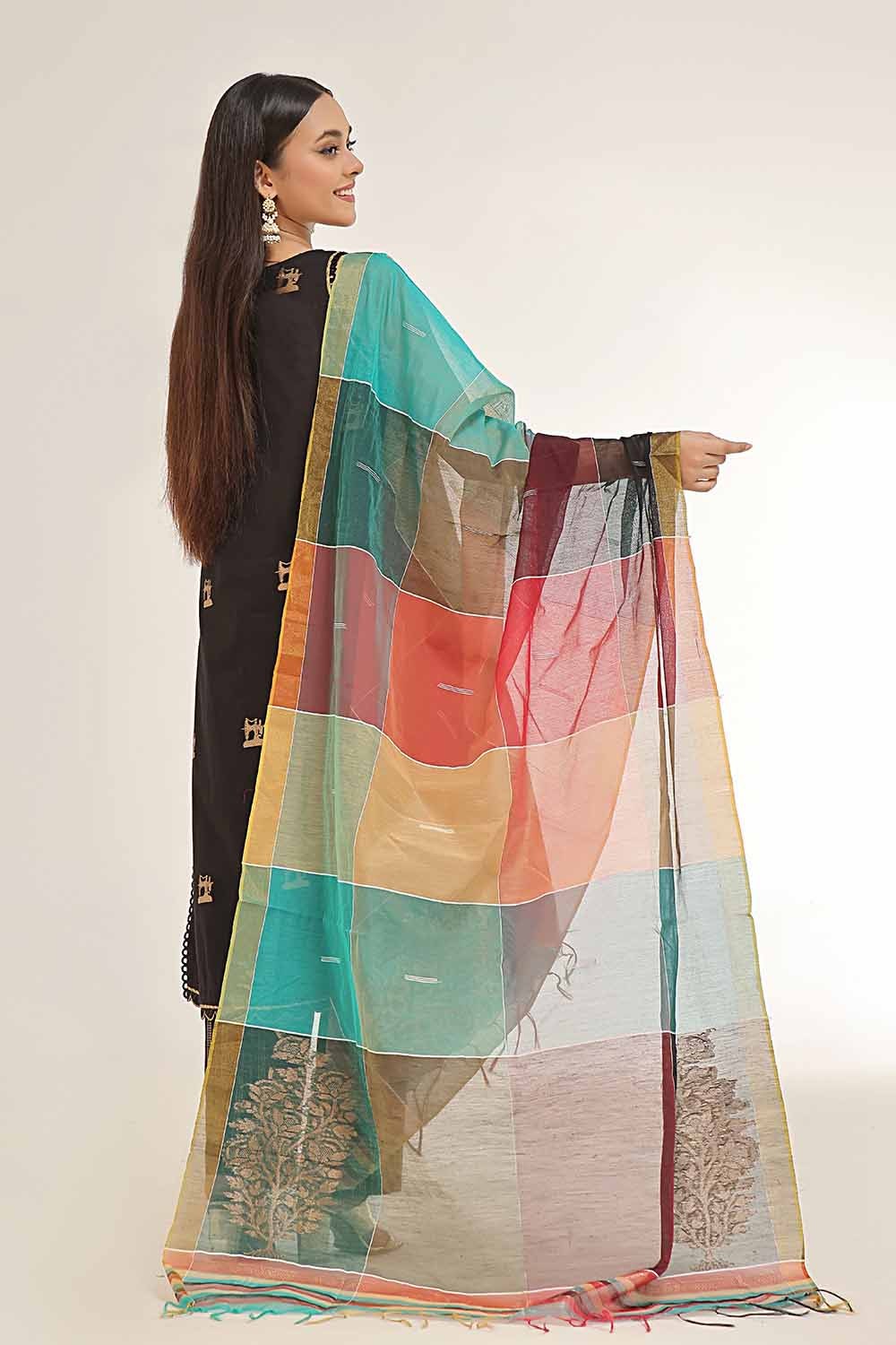 3 Piece Unstitched Jacquard Gold And Lacquer Printed Suit