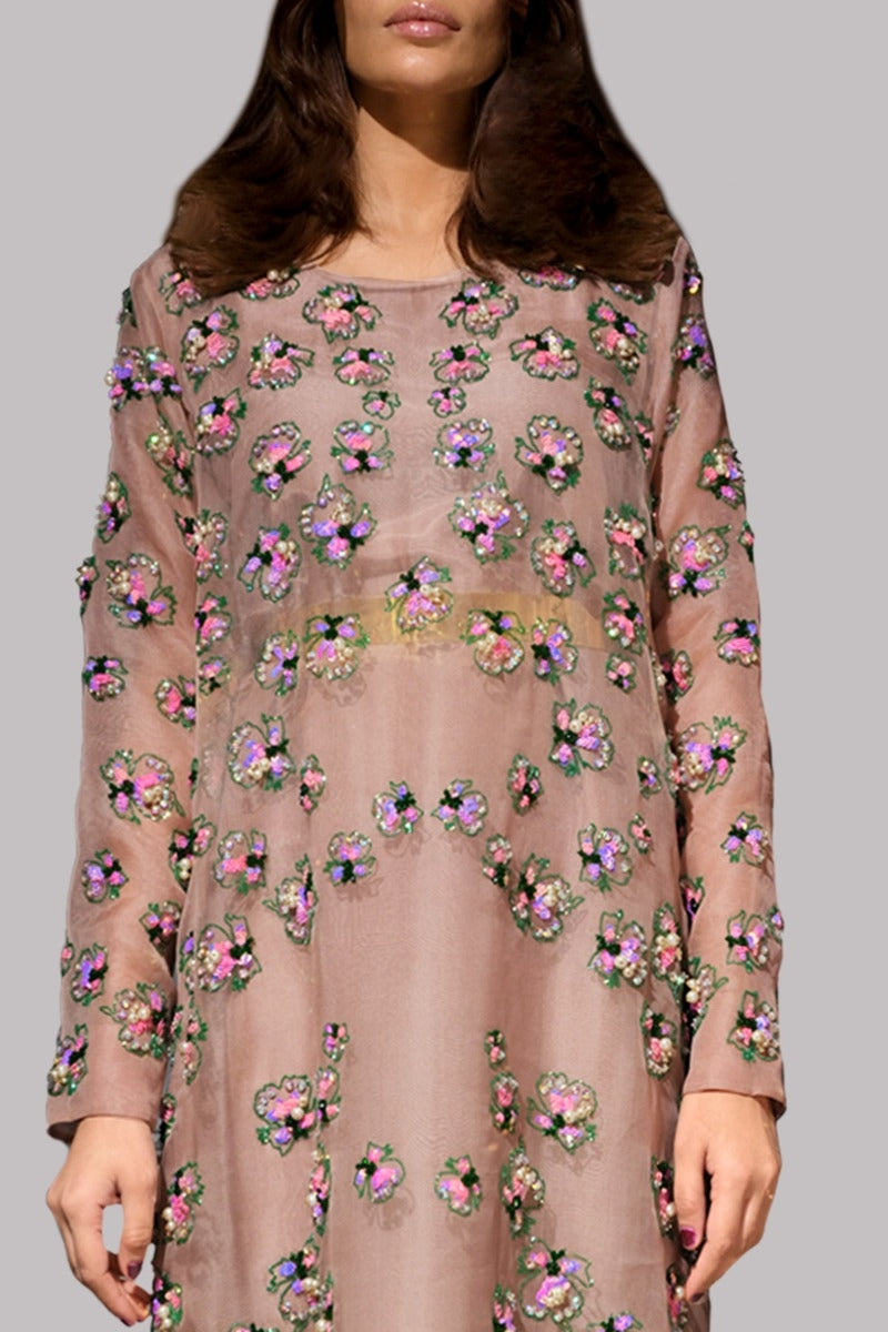 Rugby Tan Embellished Organza Maxi Dress